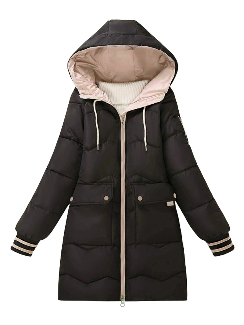 Warm Quilted Hoodie Jacket with Zip - Valencia-Black-S-State of Style