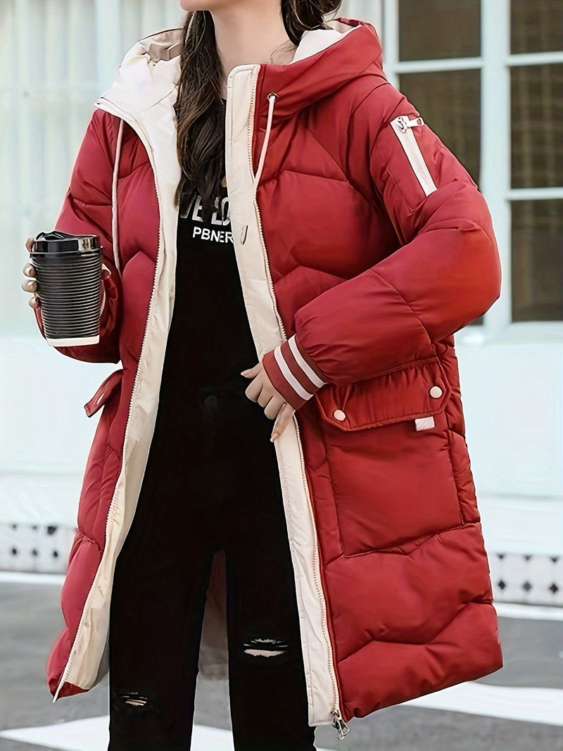 Warm Quilted Hoodie Jacket with Zip - Valencia-Red-S-State of Style