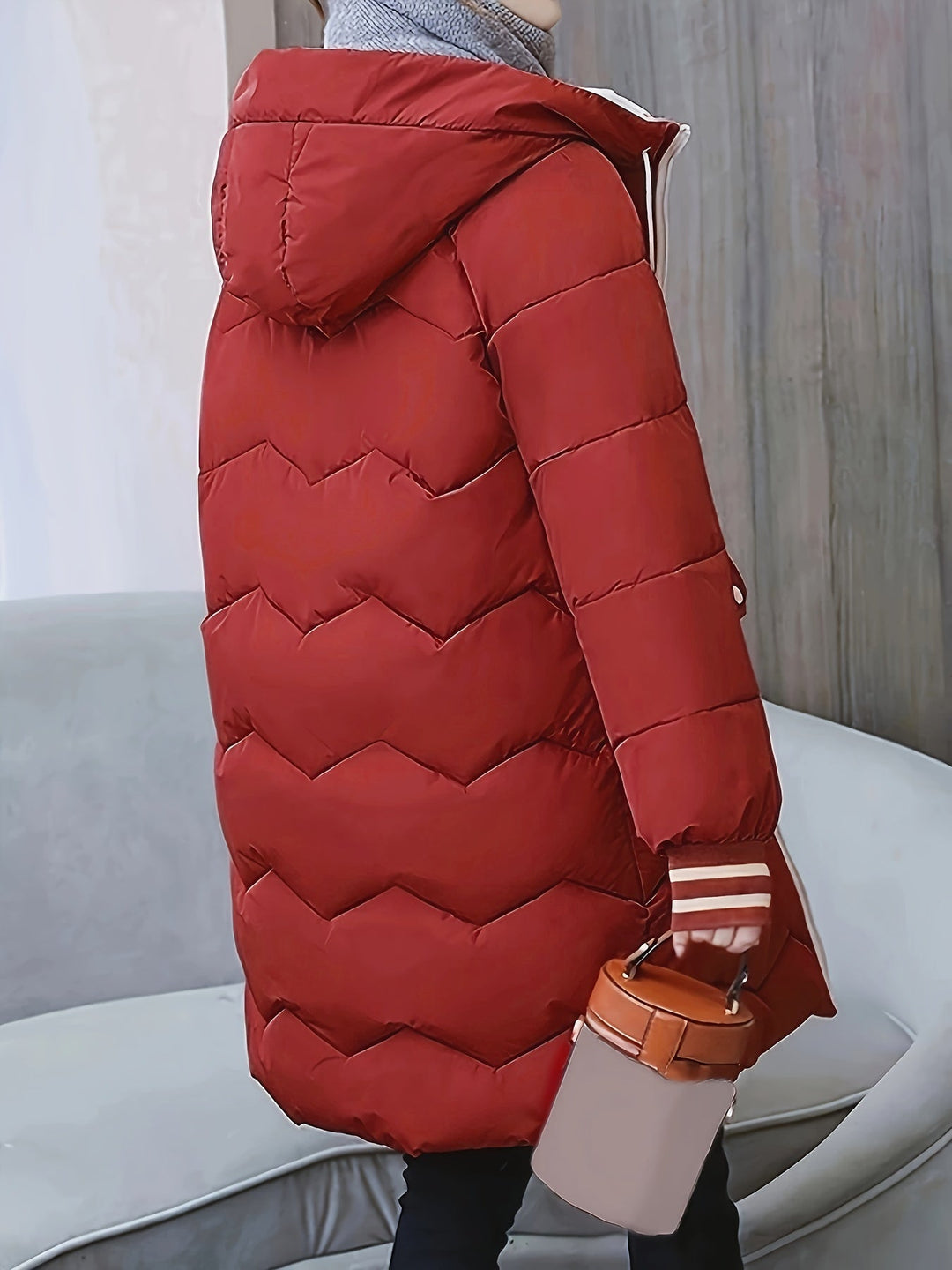 Warm Quilted Hoodie Jacket with Zip - Valencia-Red-S-State of Style