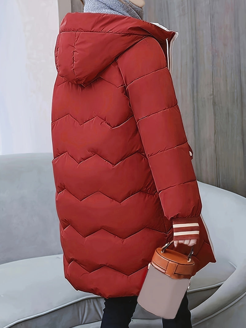 Warm Quilted Hoodie Jacket with Zip - Valencia-Red-S-State of Style