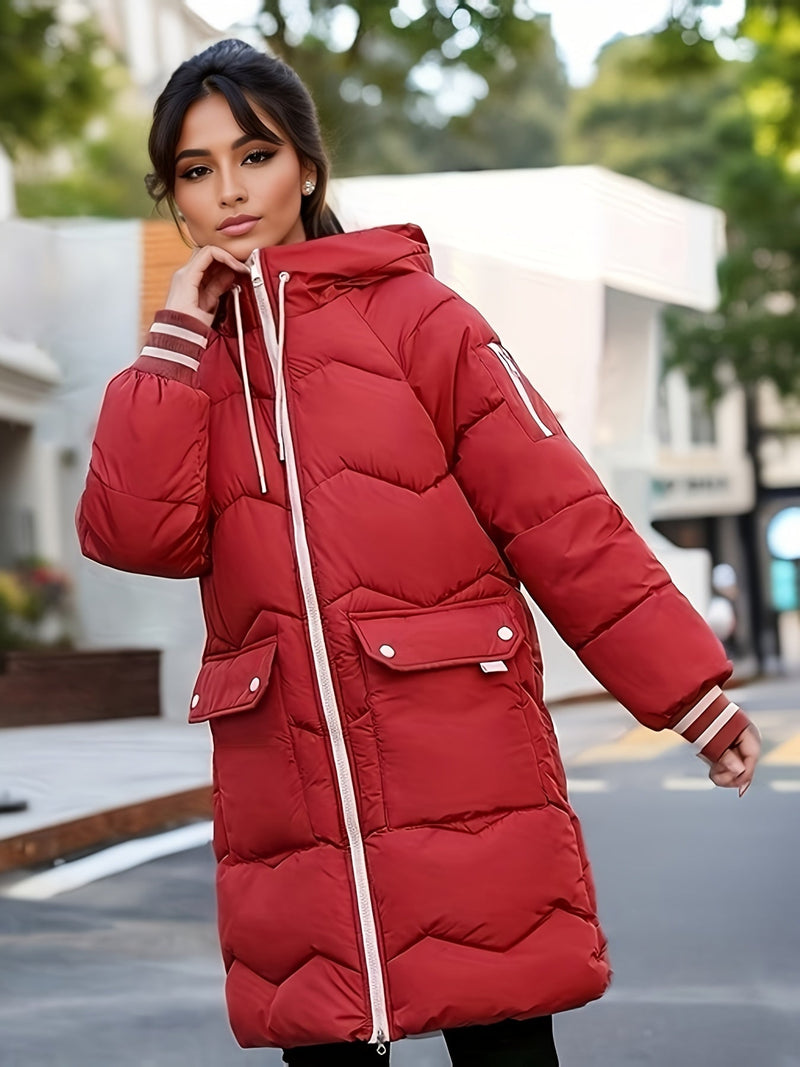 Warm Quilted Hoodie Jacket with Zip - Valencia-Red-S-State of Style