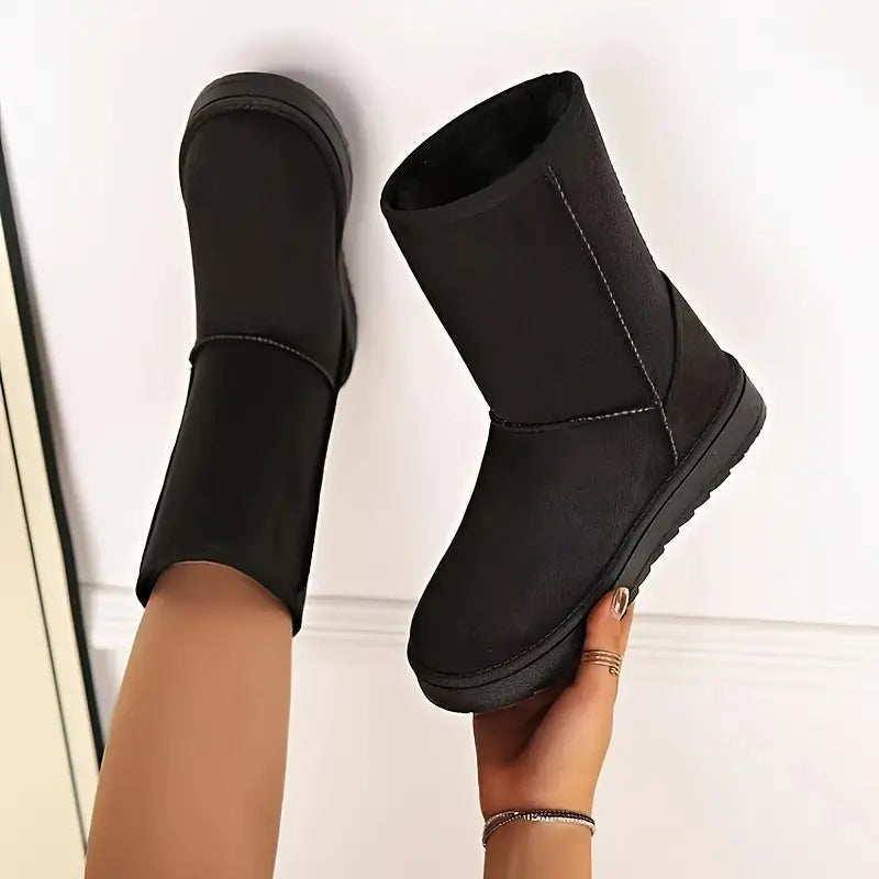 Warm Slip-On Boots with Fleece Lining - Aria-Black-5-State of Style