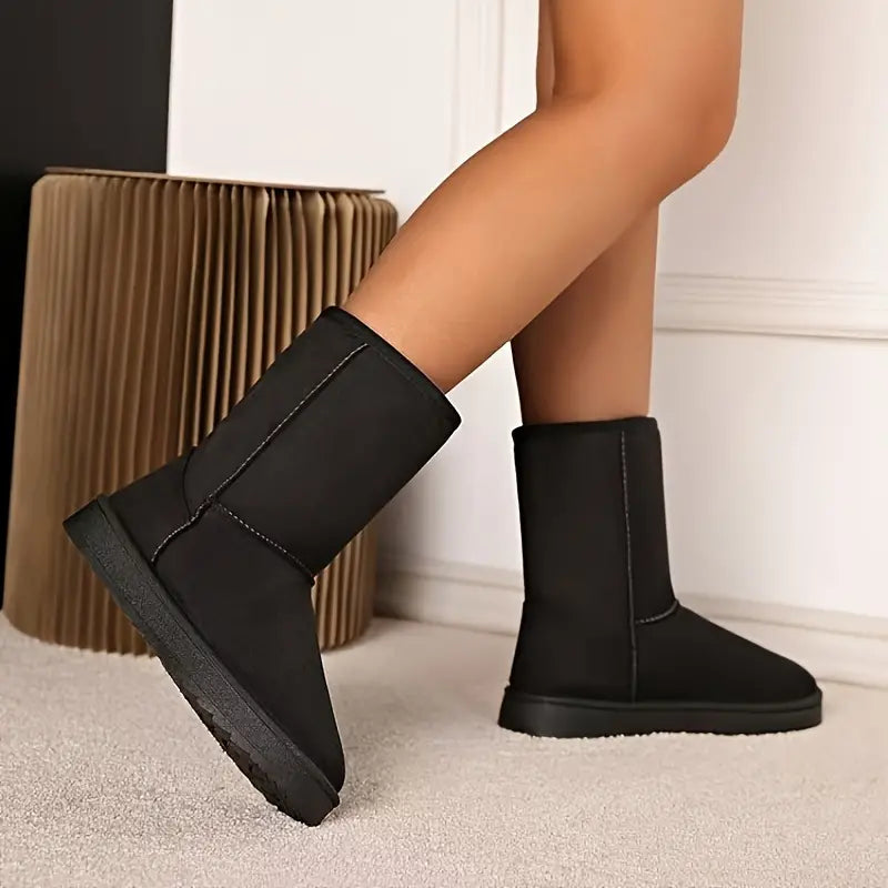 Warm Slip-On Boots with Fleece Lining - Aria-Black-5-State of Style