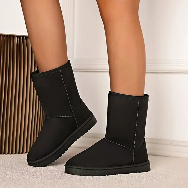 Warm Slip-On Boots with Fleece Lining - Aria-Black-5-State of Style