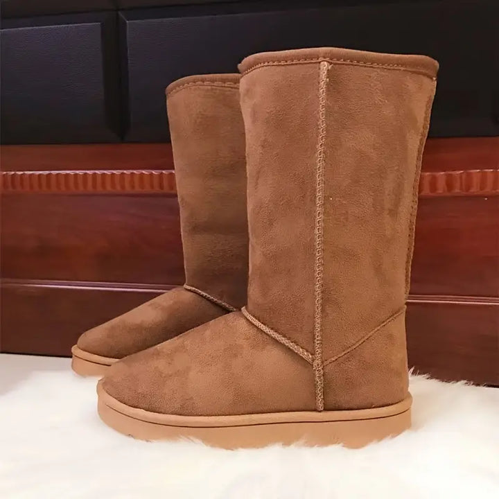 Warm Slip-On Boots with Fleece Lining - Aria-Brown-5-State of Style