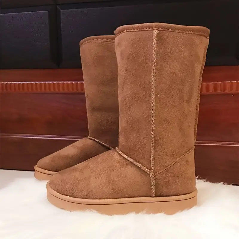 Warm Slip-On Boots with Fleece Lining - Aria-Brown-5-State of Style