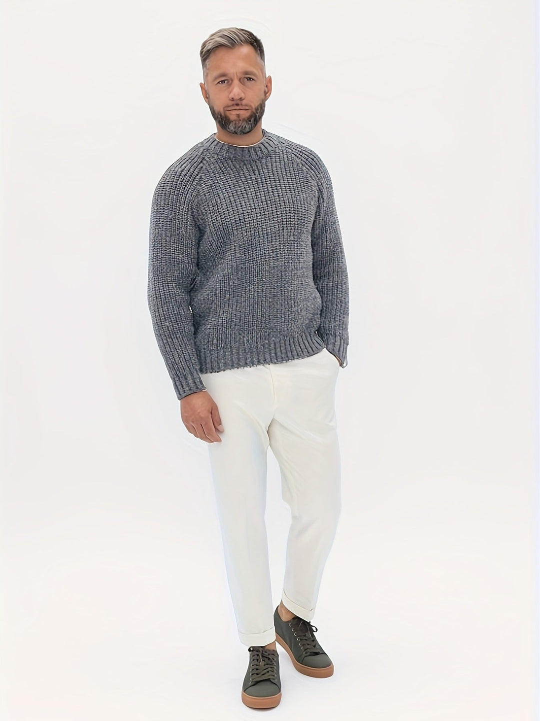Warm Solid Knitted Jumper for Men - Elliot-Grey-XS-State of Style