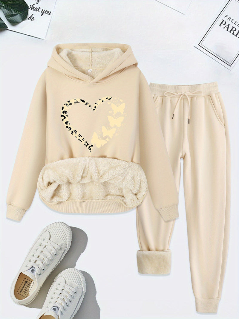 Warm Two-Piece Women's Set with Heart Print - Bella-Apricot-S-State of Style