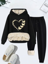 Warm Two-Piece Women's Set with Heart Print - Bella-Black-S-State of Style