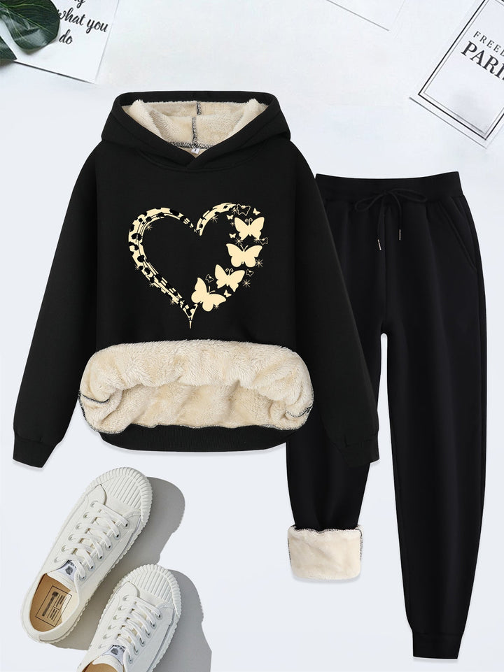 Warm Two-Piece Women's Set with Heart Print - Bella-Black-S-State of Style