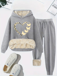 Warm Two-Piece Women's Set with Heart Print - Bella-Light Gray-S-State of Style