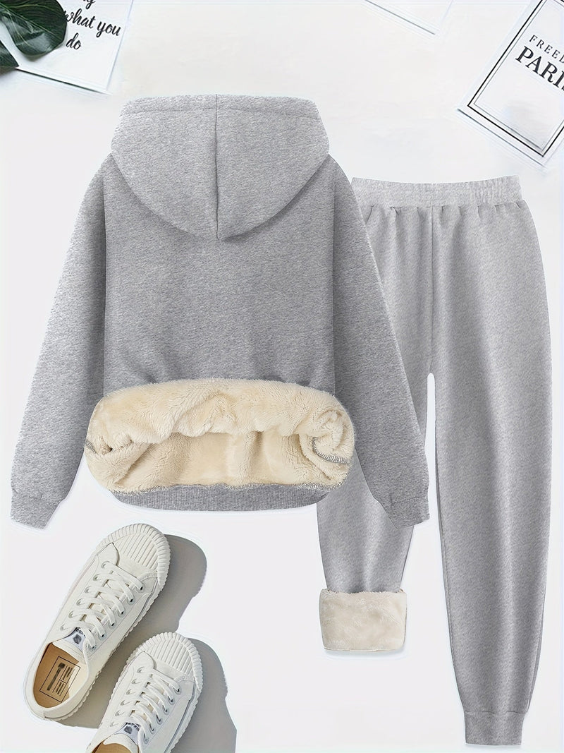 Warm Two-Piece Women's Set with Heart Print - Bella-Light Gray-S-State of Style