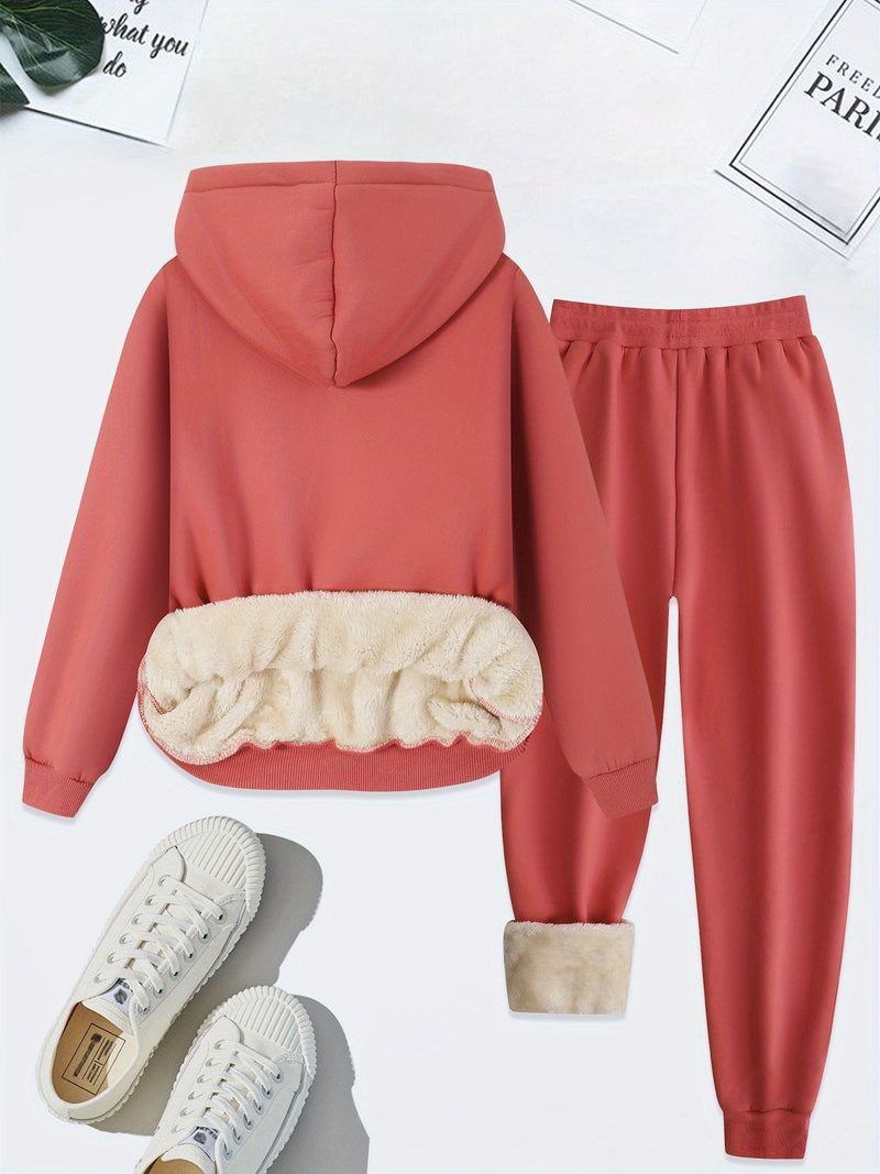 Warm Two-Piece Women's Set with Heart Print - Bella-Light Gray-S-State of Style