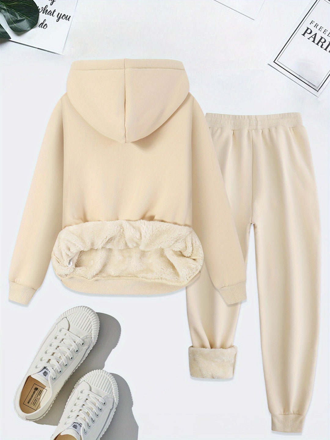 Warm Two-Piece Women's Set with Heart Print - Bella-Light Gray-S-State of Style