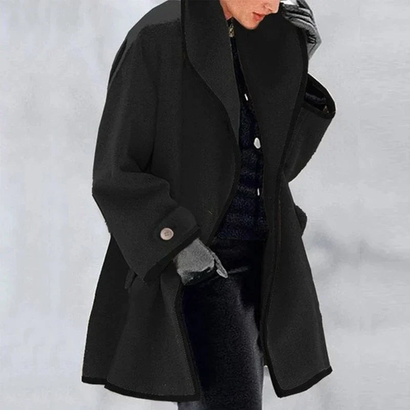 Warm Winter Wool Ladies Trench Coat - Emma-Black-S-State of Style