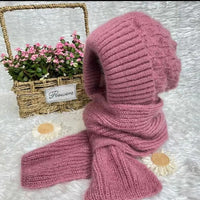 Warm Women’s Beanie with Integrated Scarf - Nora-Khaki-State of Style