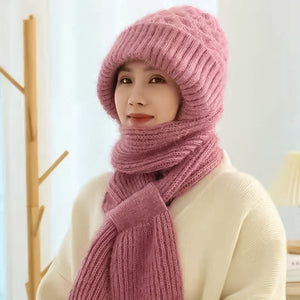 Warm Women’s Beanie with Integrated Scarf - Nora-Khaki-State of Style