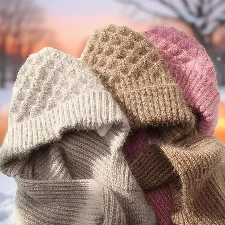 Warm Women’s Beanie with Integrated Scarf - Nora-Khaki-State of Style