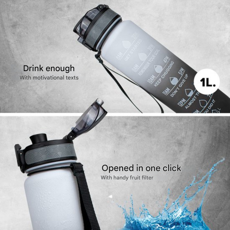 Water bottle with Timeline - HydraHero-Black/White-State of Style
