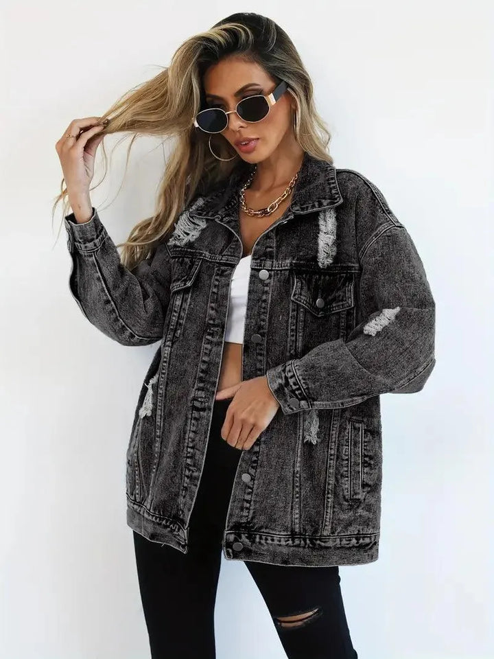 Waterproof & Lined Oversized Women's Denim Jacket with Hood – Talia-Blue-S-State of Style