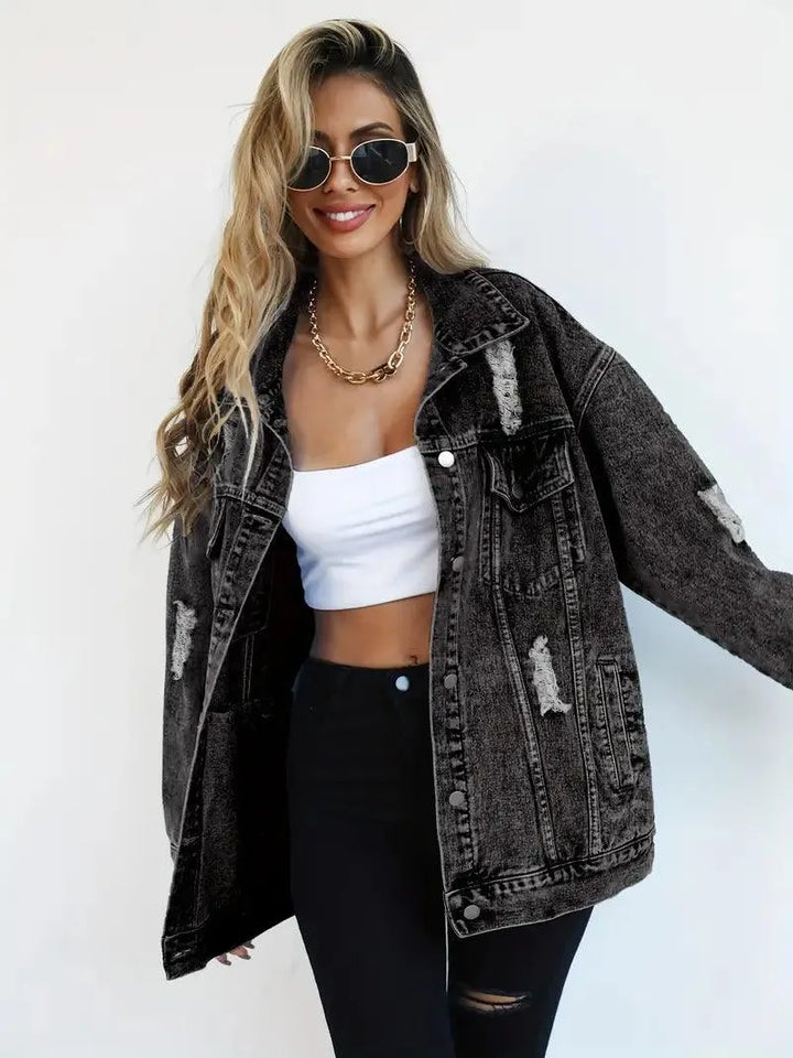 Waterproof & Lined Oversized Women's Denim Jacket with Hood – Talia-Blue-S-State of Style
