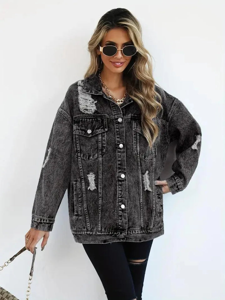 Waterproof & Lined Oversized Women's Denim Jacket with Hood – Talia-Blue-S-State of Style