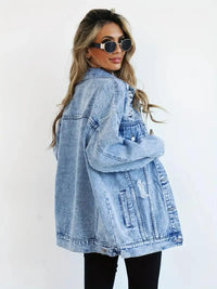 Waterproof & Lined Oversized Women's Denim Jacket with Hood – Talia-Blue-S-State of Style
