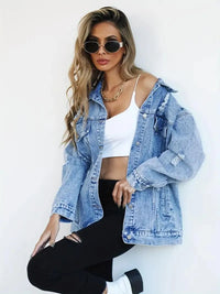 Waterproof & Lined Oversized Women's Denim Jacket with Hood – Talia-Blue-S-State of Style