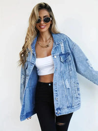 Waterproof & Lined Oversized Women's Denim Jacket with Hood – Talia-Blue-S-State of Style