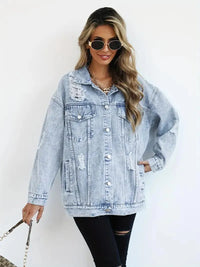 Waterproof & Lined Oversized Women's Denim Jacket with Hood – Talia-Blue-S-State of Style
