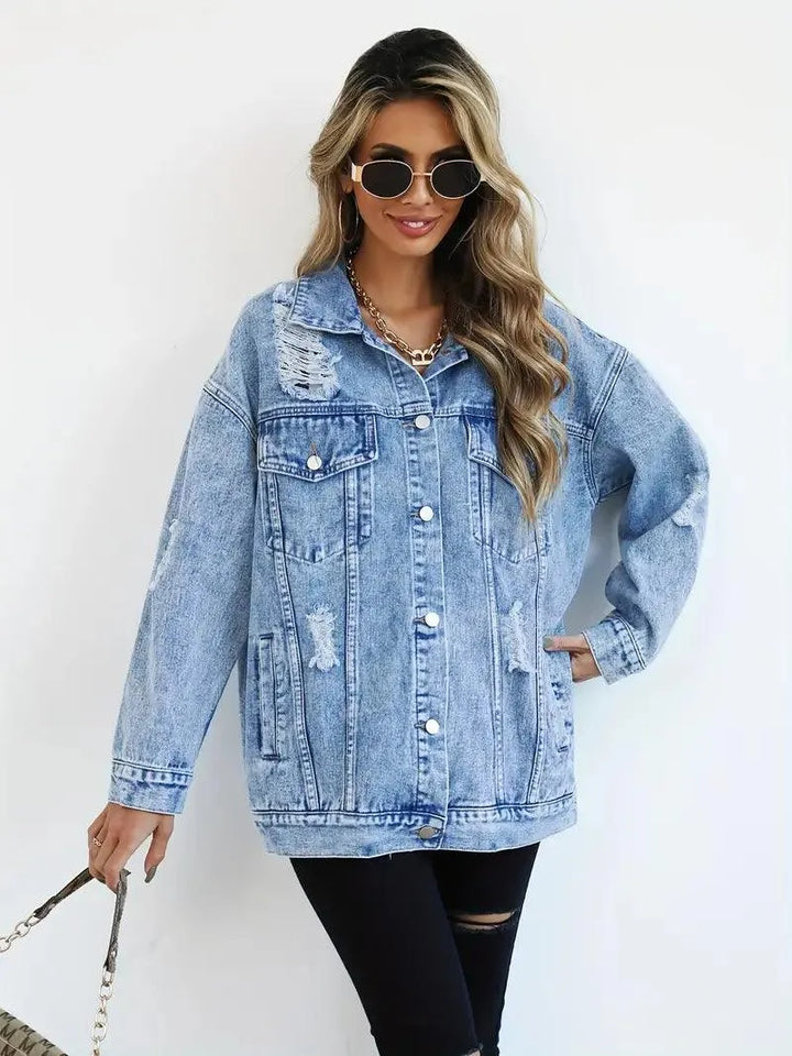 Waterproof & Lined Oversized Women's Denim Jacket with Hood – Talia-Blue-S-State of Style