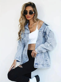Waterproof & Lined Oversized Women's Denim Jacket with Hood – Talia-Blue-S-State of Style