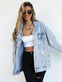 Waterproof & Lined Oversized Women's Denim Jacket with Hood – Talia-Blue-S-State of Style