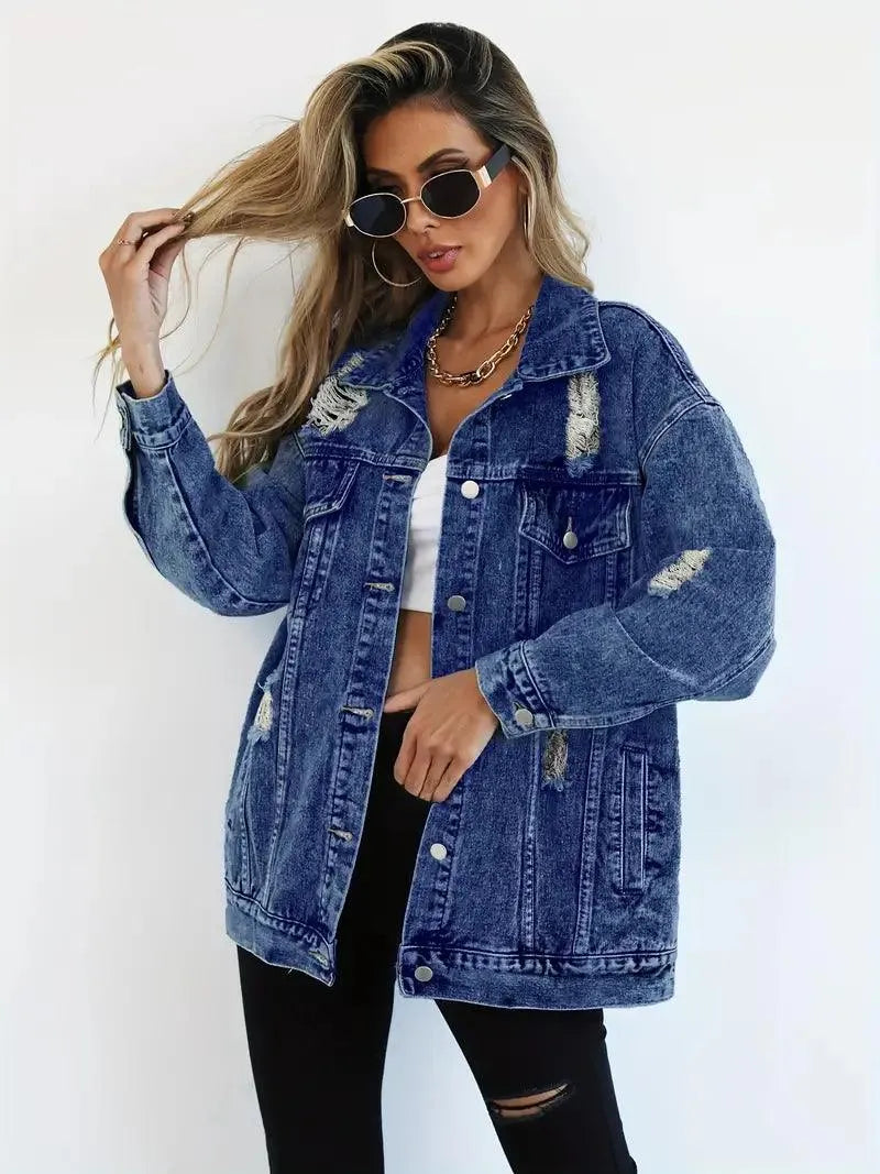 Waterproof & Lined Oversized Women's Denim Jacket with Hood – Talia-Blue-S-State of Style