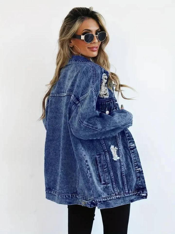 Waterproof & Lined Oversized Women's Denim Jacket with Hood – Talia-Blue-S-State of Style