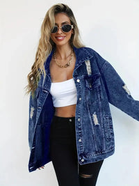 Waterproof & Lined Oversized Women's Denim Jacket with Hood – Talia-Blue-S-State of Style
