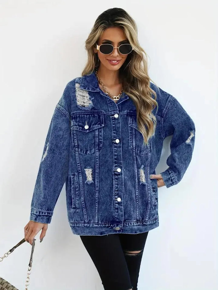 Waterproof & Lined Oversized Women's Denim Jacket with Hood – Talia-Dark blue-S-State of Style