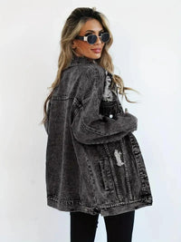 Waterproof & Lined Oversized Women's Denim Jacket with Hood – Talia-Dark grey-S-State of Style
