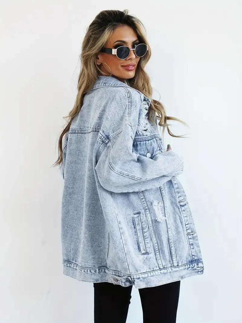 Waterproof & Lined Oversized Women's Denim Jacket with Hood – Talia-Light blue-S-State of Style