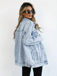 Waterproof & Lined Oversized Women's Denim Jacket with Hood – Talia-Light blue-S-State of Style