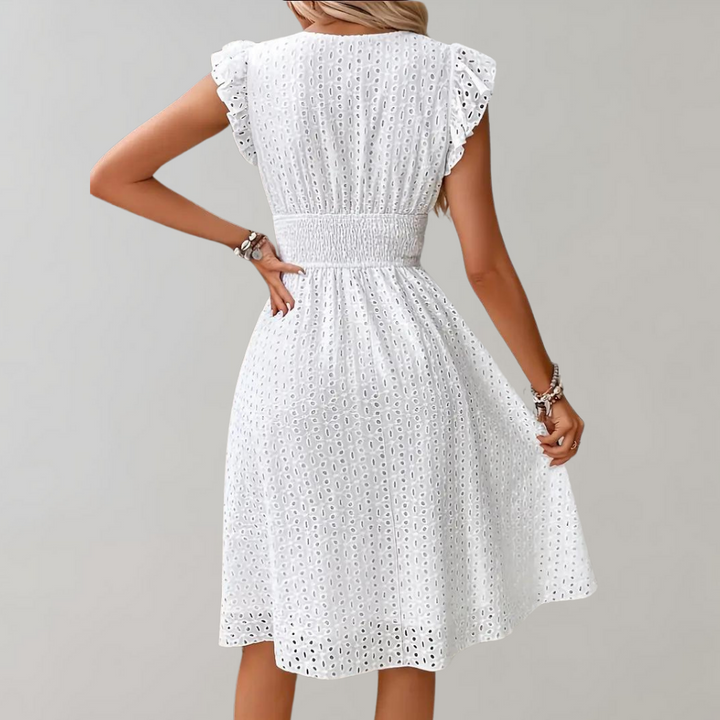 White Summer Dress with Ruffled Sleeves - Lina-S-State of Style