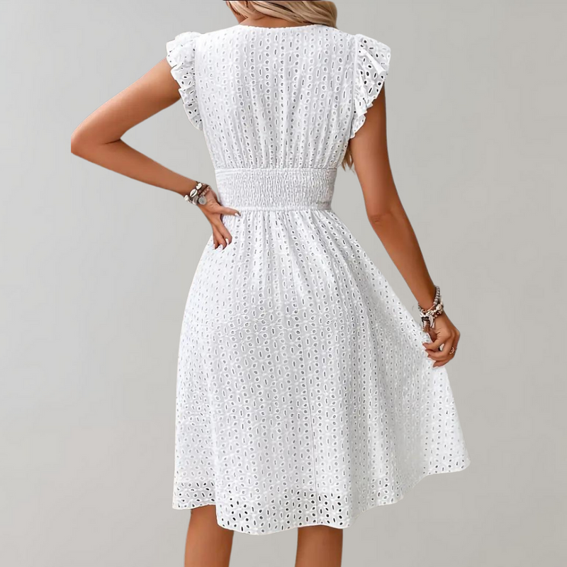 White Summer Dress with Ruffled Sleeves - Lina-S-State of Style
