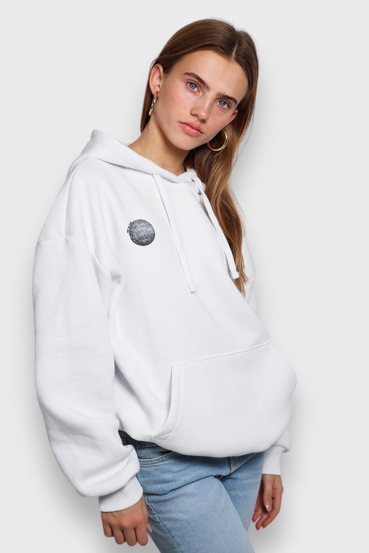 White Women's Hoodie with Disco Ball Print - BellaShine-S-State of Style