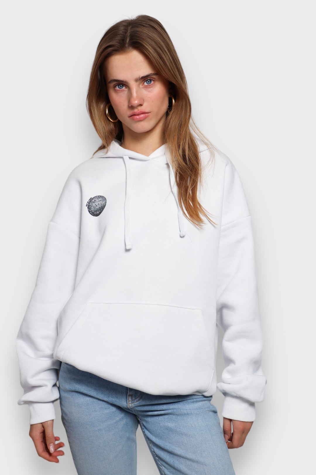 White Women's Hoodie with Disco Ball Print - BellaShine-S-State of Style