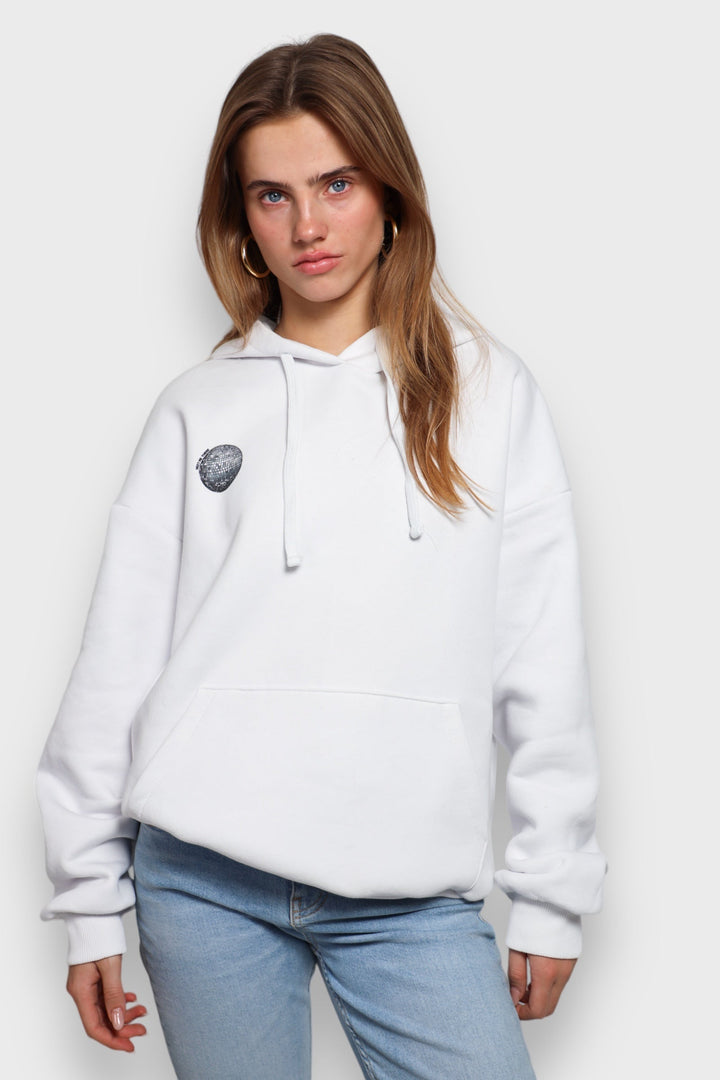 White Women's Hoodie with Disco Ball Print - BellaShine-S-State of Style