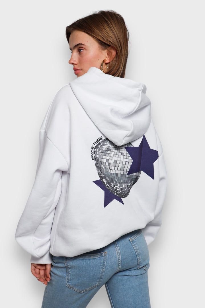 White Women's Hoodie with Disco Ball Print - BellaShine-S-State of Style