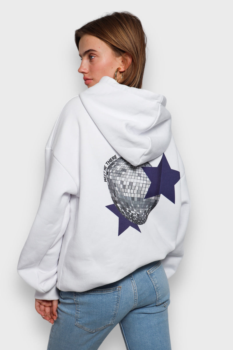 White Women's Hoodie with Disco Ball Print - BellaShine-S-State of Style