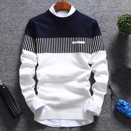 Men's knitted pullover with stripes and colour block design – Matteo
