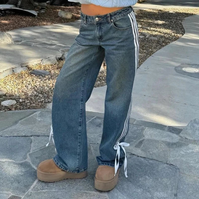 Wide Jeans with Stripes and Laces - Mila-blue-XS-State of Style