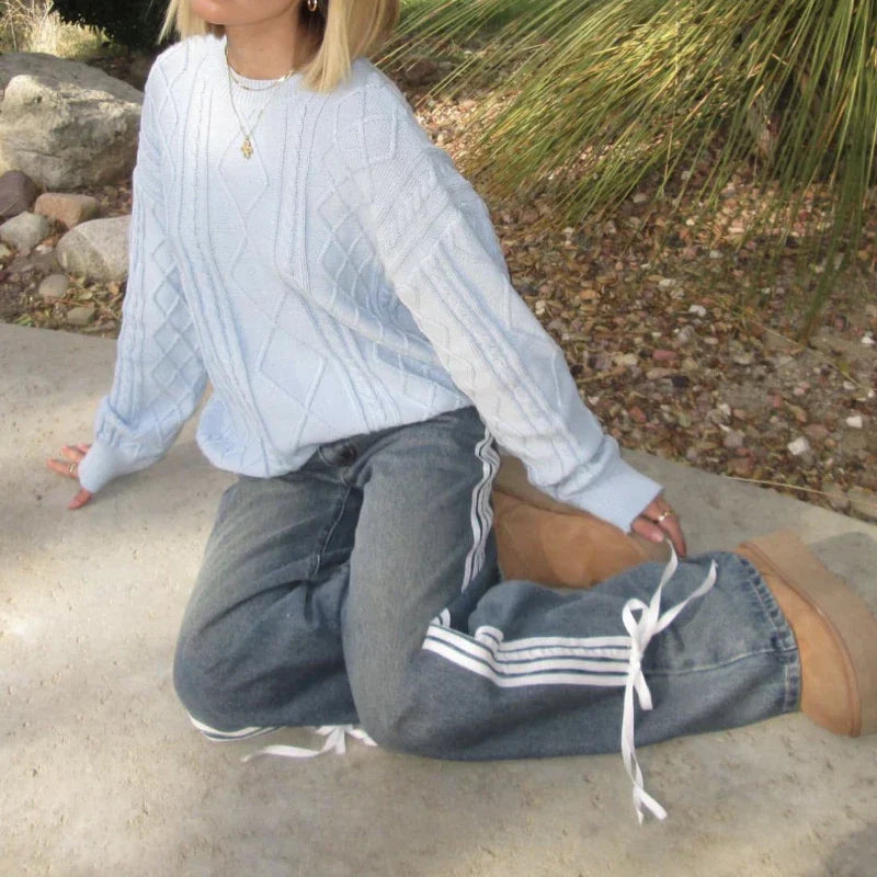 Wide Jeans with Stripes and Laces - Mila-blue-XS-State of Style